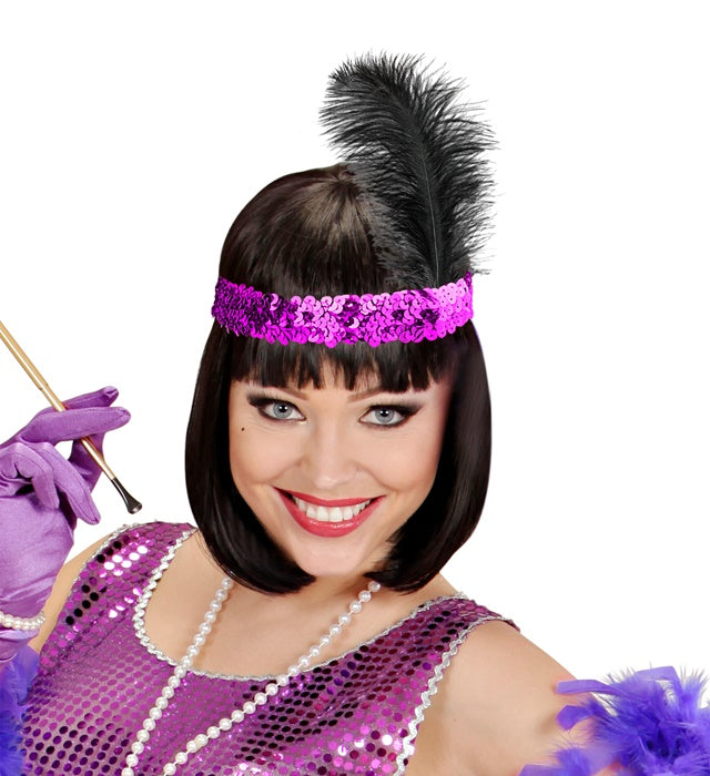 Purple Sequin Headband With Feather