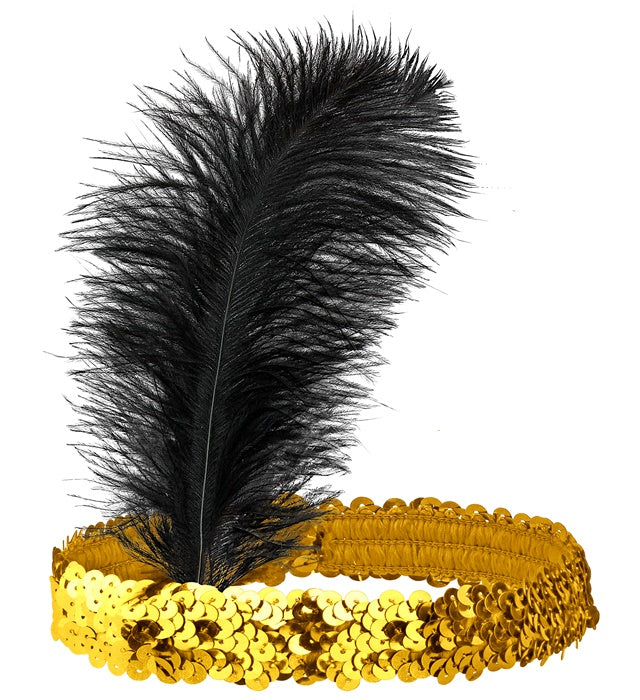 Gold Sequin Headband With Feather