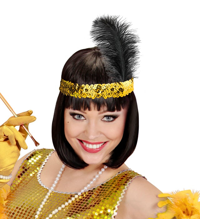 Gold Sequin Headband With Feather