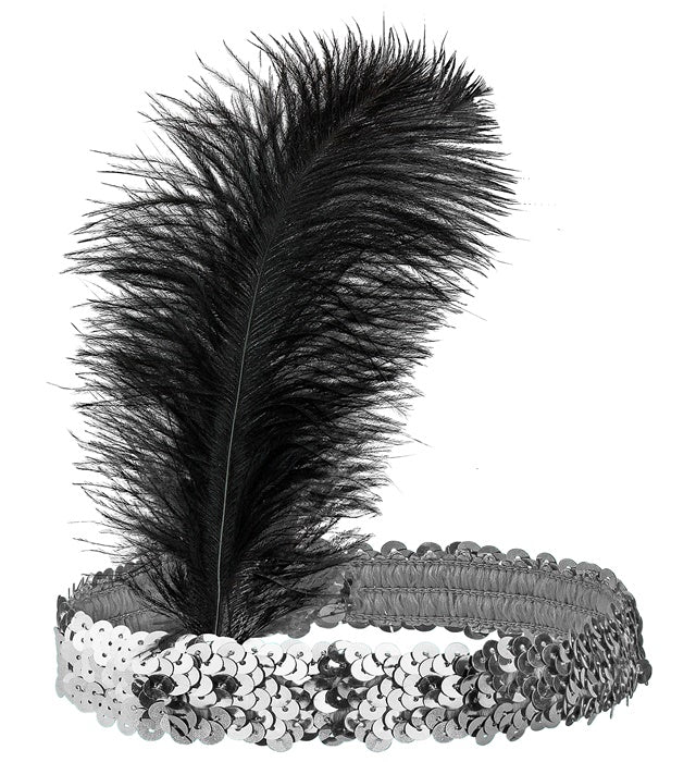 Silver Sequin Headband With Feather