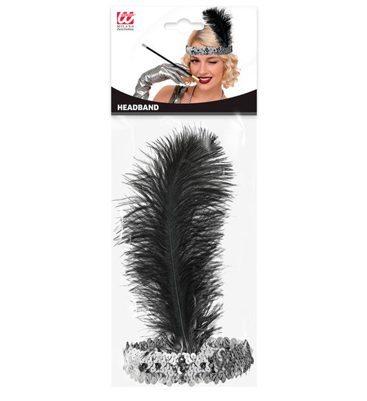 Silver Sequin Headband With Feather