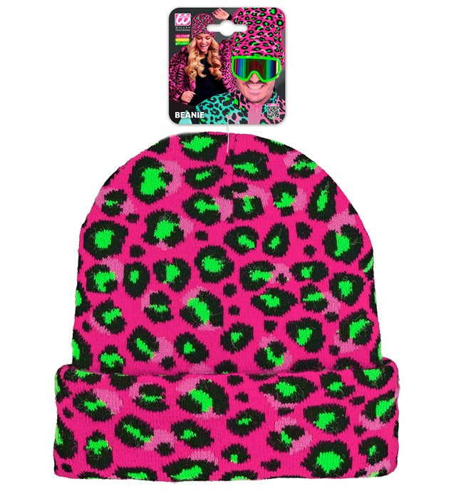 Hat Beanie Animalier Leopard Neon Pink Wool Look