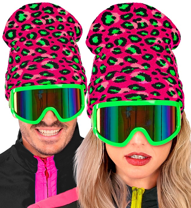 Hat Beanie Animalier Leopard Neon Pink Wool Look
