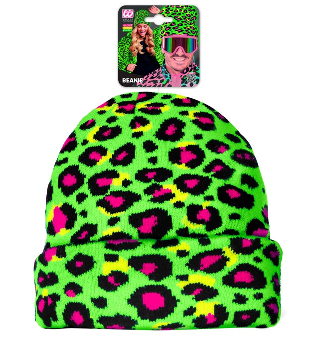 Hat Beanie Animalier Leopard Neon Green Wool Look