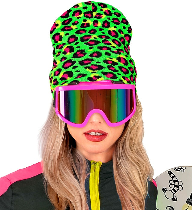 Hat Beanie Animalier Leopard Neon Green Wool Look