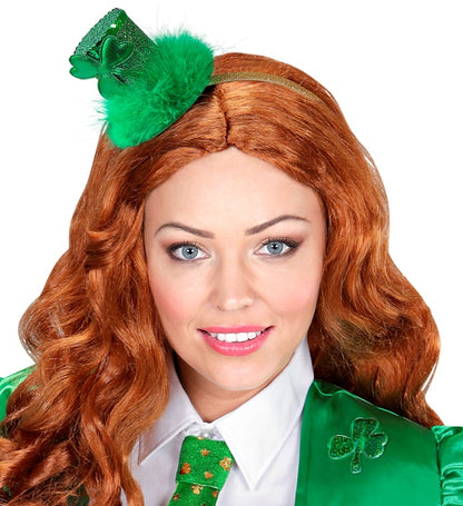 St. Patrick'S Day Mini Top Hat With Shamrock & Marabou Trim On Headband
