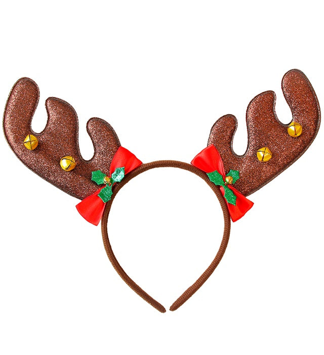 Reindeer Horns With Bows & Jingle Bells