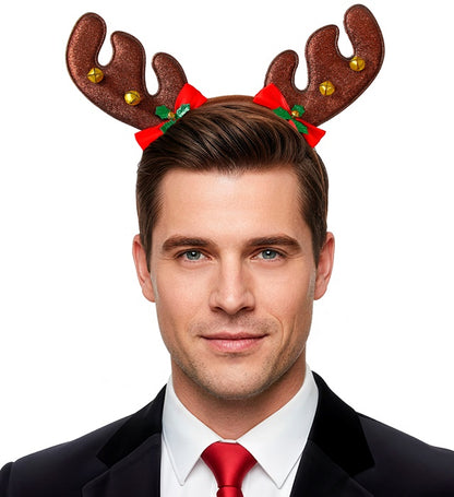 Reindeer Horns With Bows & Jingle Bells