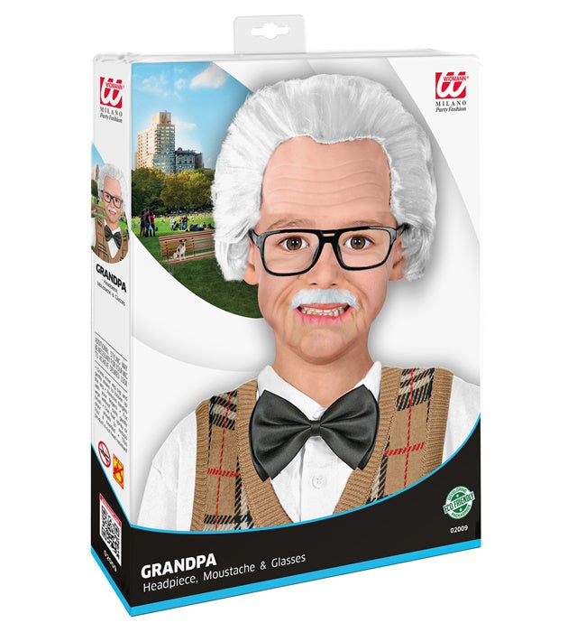 Grandpa Headpiece With Moustache & Glasses In Box