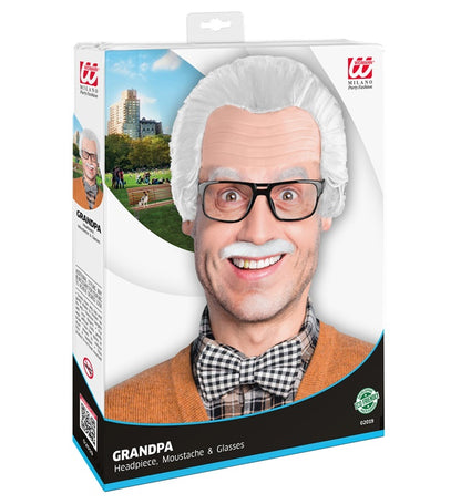 Grandpa Headpiece With Moustache & Glasses In Box
