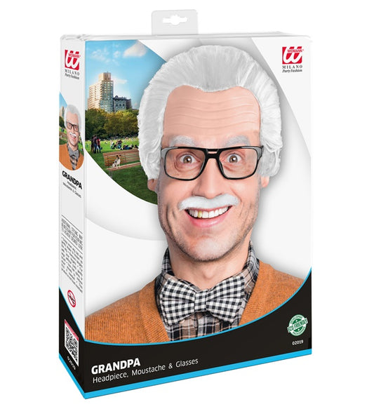 Grandpa Headpiece With Moustache & Glasses In Box