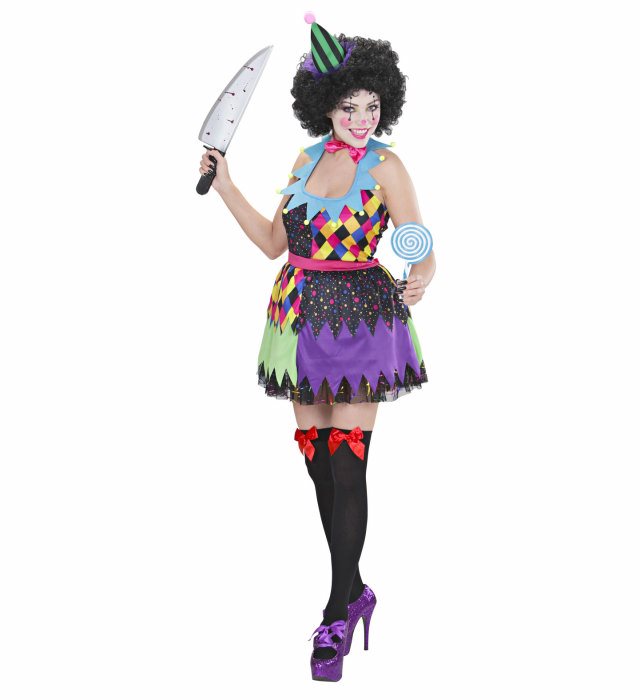 Evil Clown Girl  Dress, Bow Tie, Mini Hat 