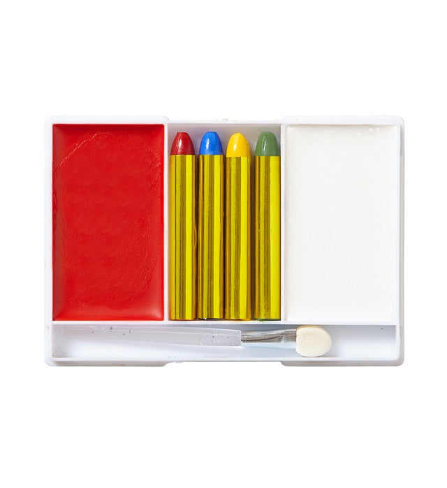 Clown Makeup Set  4 Makeup Sticks, Red & White Makeup In Tray, Applicator 