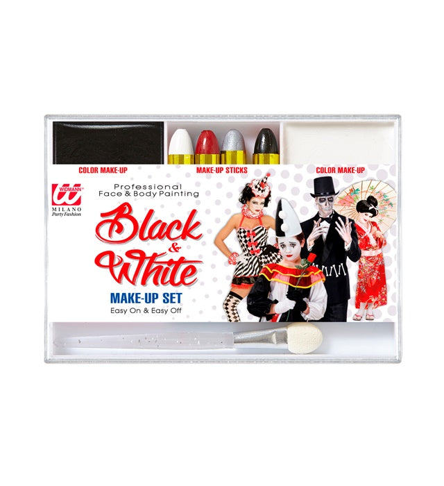Black & White Makeup Set  4 Makeup Sticks, Black & White Makeup In Tray, Applicator  - Color Make Up 12 G, Sticks 8 G