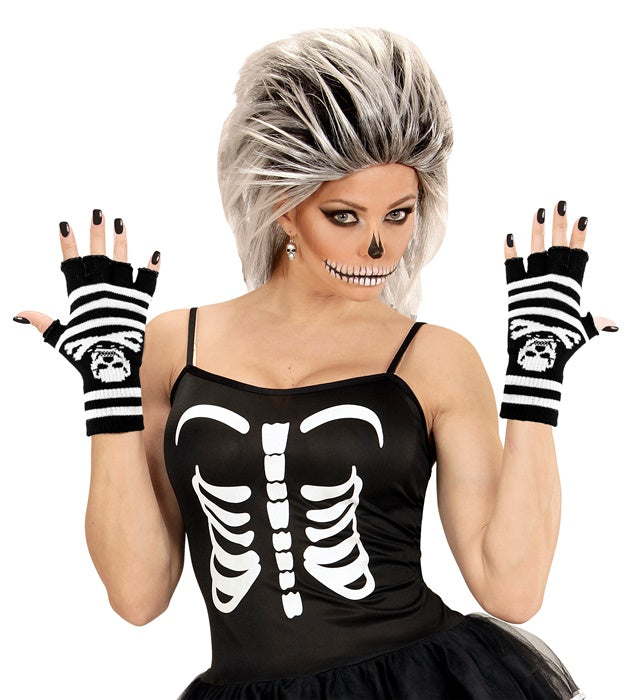 Fingerless Skull & Crossbones Gloves In Wool