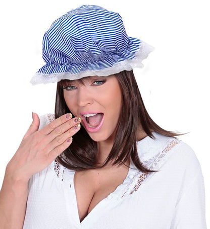White/Blue Striped Bonnet