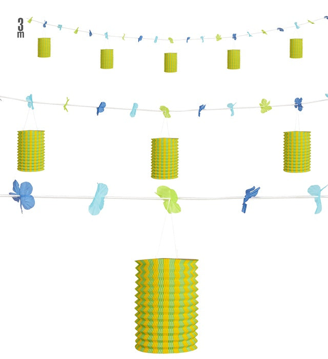 Yellow/Green Lantern Garland Withflowers 3 M