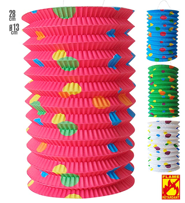 Dotted Paper Lantern Ø 13 Cm - H 28 Cm- 4 Colors Ass. - Flame Retardant