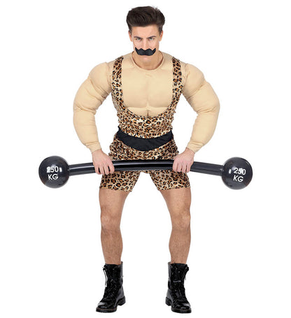 Strong Man  Overalls With Muscle Shirt And Belt, Moustache 