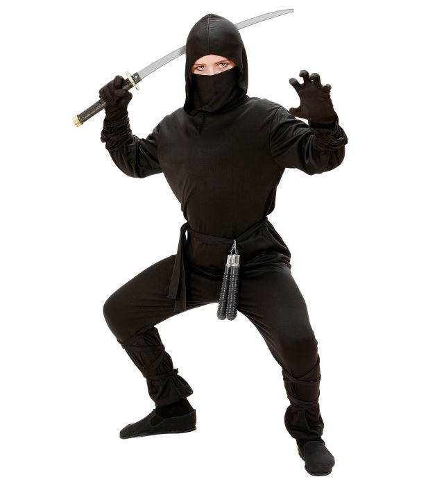 Ninja  Hooded Coat, Pants, Belt, Mask, Arm & Leg Ties 