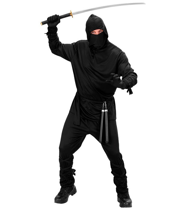 Ninja  Hooded Coat, Pants, Belt, Mask, Arm & Leg Ties 