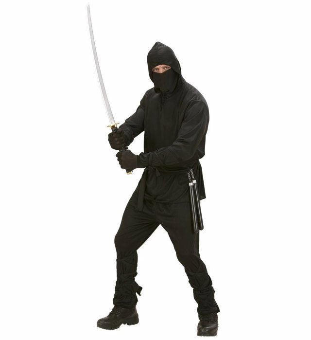 Ninja  Hooded Coat, Pants, Belt, Mask, Arm & Leg Ties 
