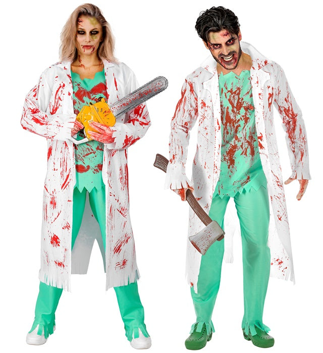 Zombie Surgeon  Lab Coat With Shirt And Wound, Pants, Bloody Gloves 