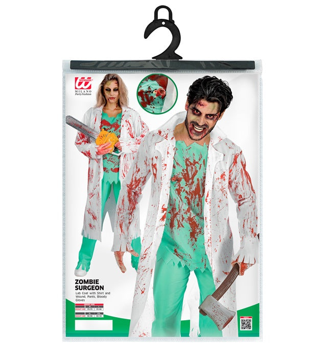 Zombie Surgeon  Lab Coat With Shirt And Wound, Pants, Bloody Gloves 