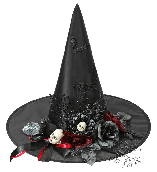 Witch Hat With Bats, Roses & Living Dead Doll Heads