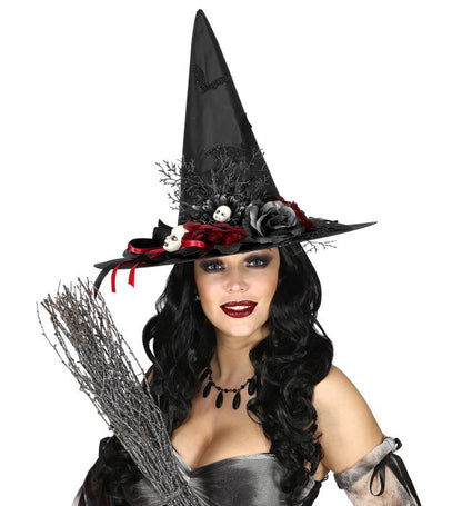 Witch Hat With Bats, Roses & Living Dead Doll Heads