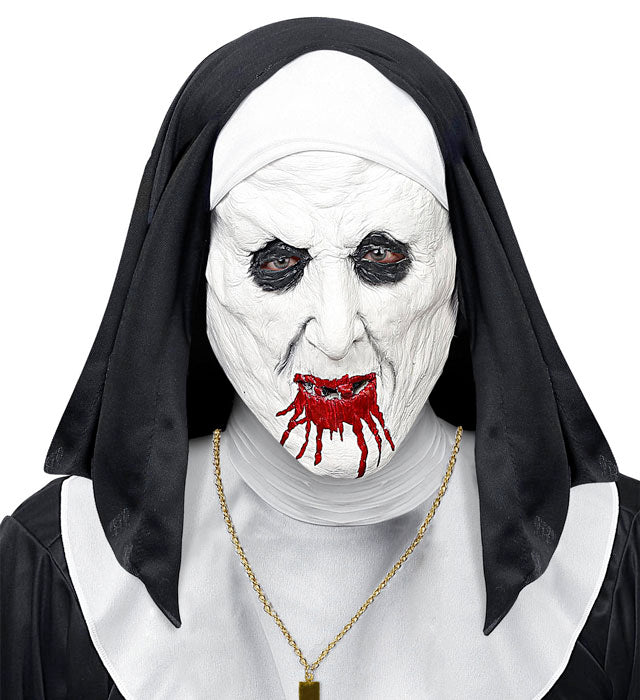 Horror Nun Half-Face Mask With Headpiece
