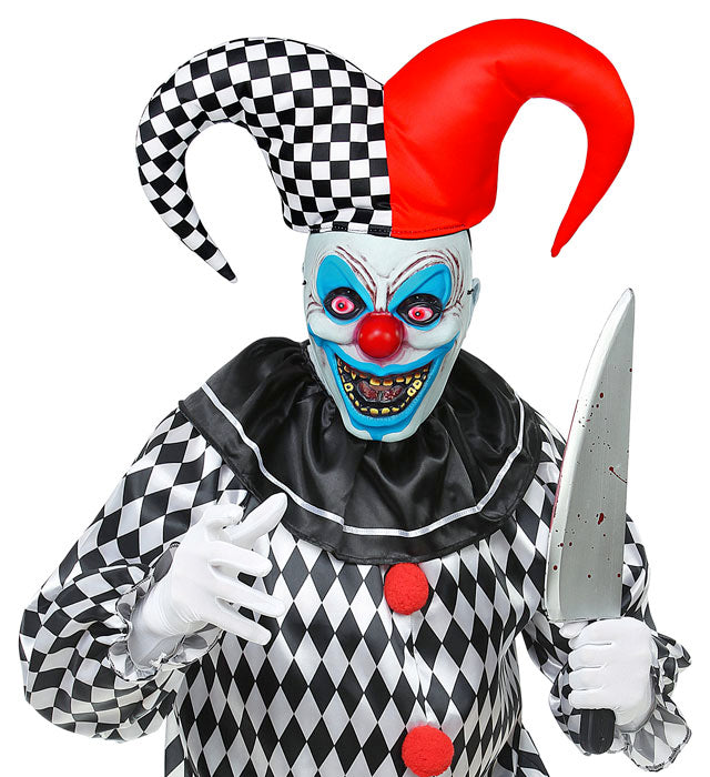 Evil Jester Half-Face Mask With Hat Hard Plastic