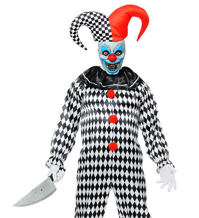 Evil Jester Half-Face Mask With Hat Hard Plastic