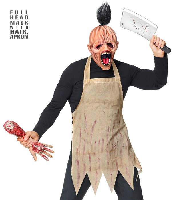 Horror Butcher  Full Head Mask With Hair, Apron 