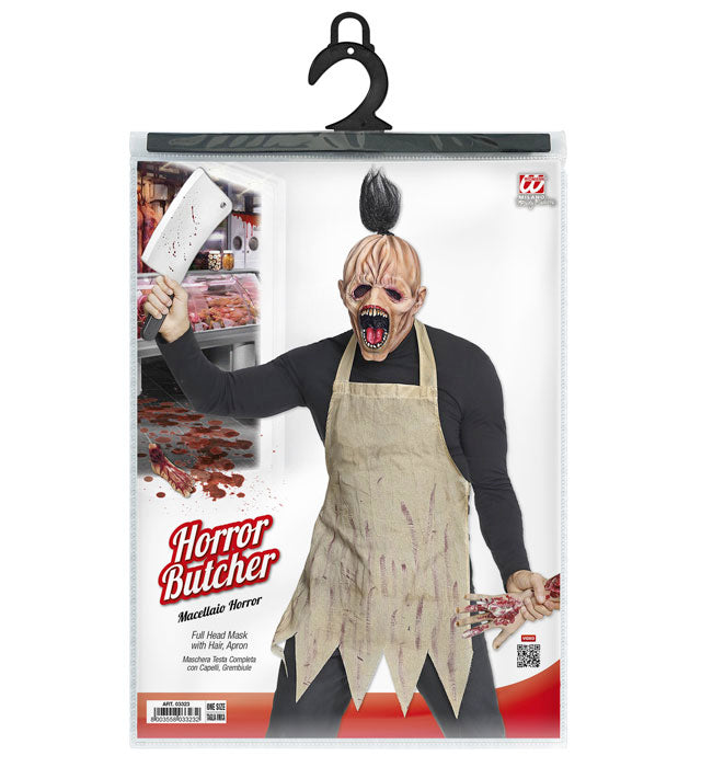Horror Butcher  Full Head Mask With Hair, Apron 