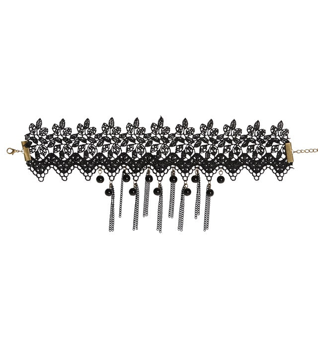 Black Pearls & Chains Lace Choker