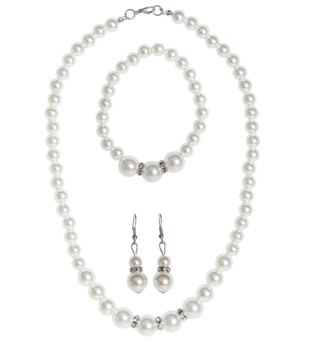 Strass Pearl Necklace, Earrings & Bracelet