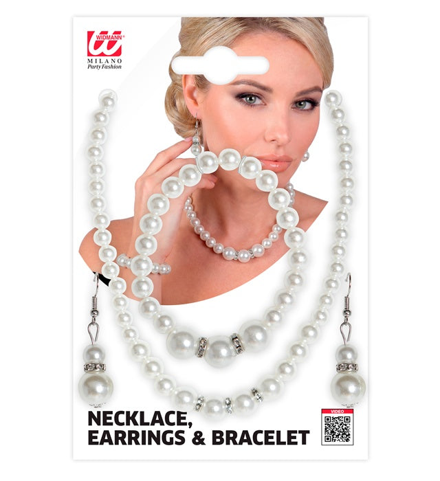 Strass Pearl Necklace, Earrings & Bracelet