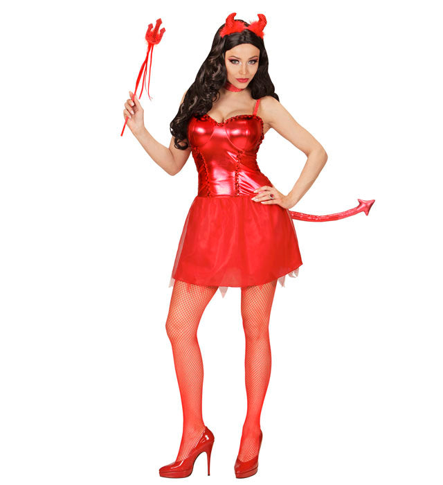 Devil Girl  Dress With Tail, Choker, Horns, Mini Pitchfork 