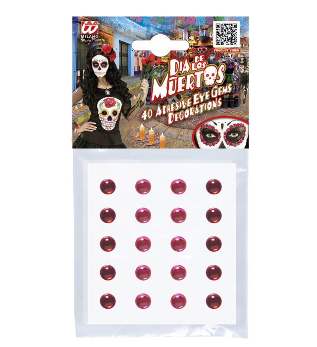 Set Of 40 Adhesive Eye Gems Decorations - Red/Pink