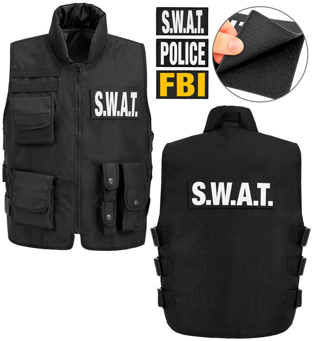 Swat | Fbi | Police Tactical Vest With 6 Removable Patches - Adult Size