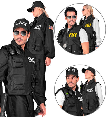 Swat | Fbi | Police Tactical Vest With 6 Removable Patches - Adult Size