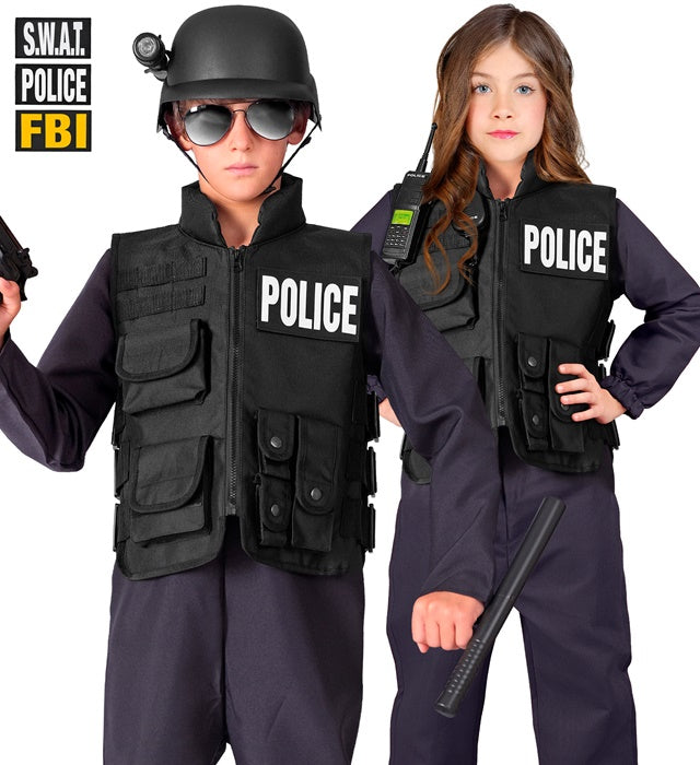 Swat | Fbi | Police Tactical Vest With 6 Removable Patches - Child Size