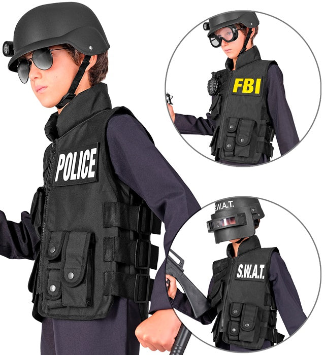 Swat | Fbi | Police Tactical Vest With 6 Removable Patches - Child Size