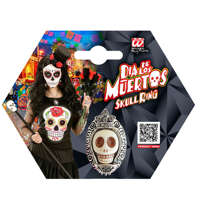 White Skull Silver Ring With Strass