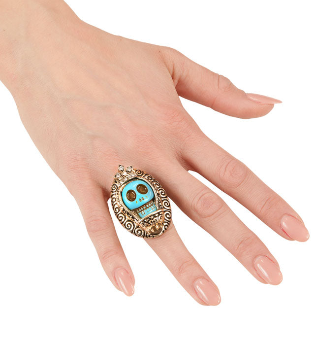Azure Skull Gold Ring With Strass