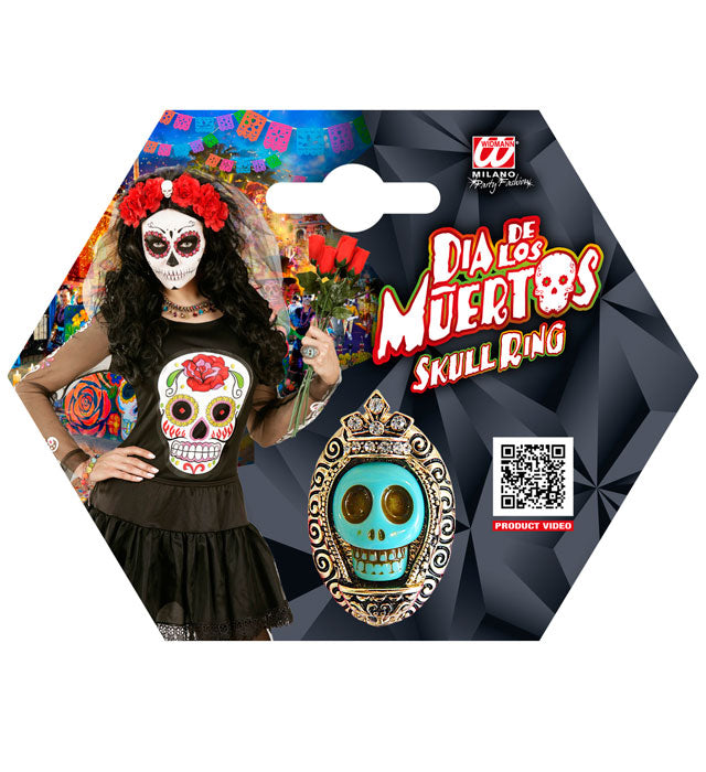 Azure Skull Gold Ring With Strass