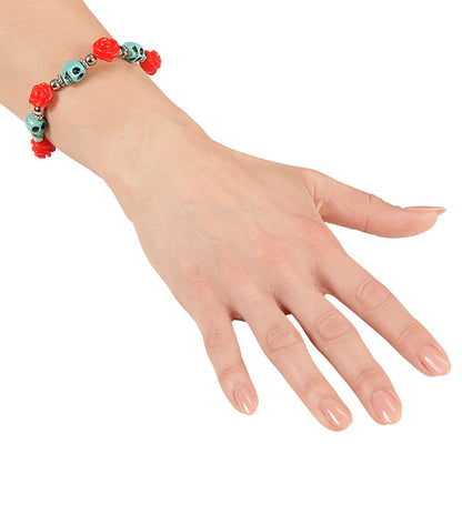 Azure Skulls & Red Roses Beaded Bracelet
