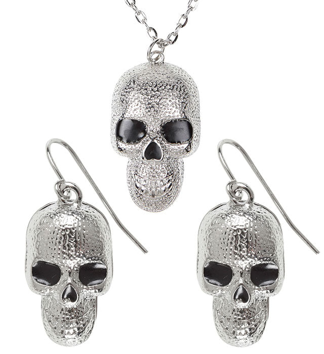 Silver Skull Necklace & Earrings