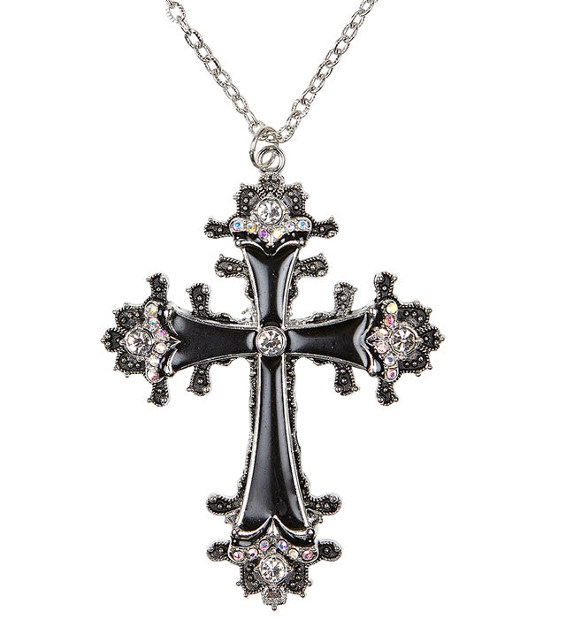 Black Cross Necklace With Strass